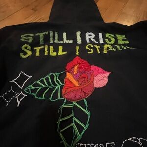 Rare "Still I rise, still I stand.." embroidered slave hoodie sweatshirt sz. L